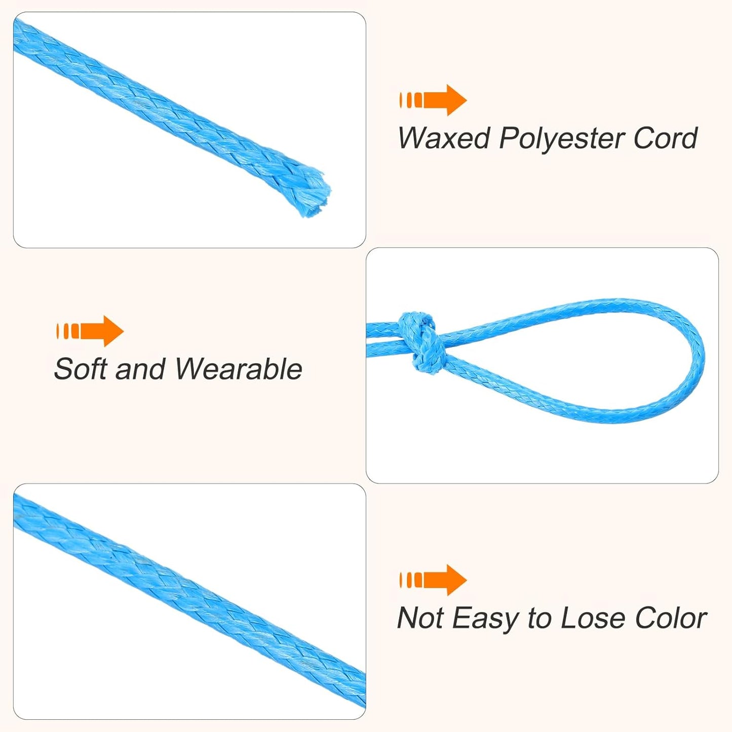 MECCANIXITY Waxed Cord 1mm Waxed Thread 87 Yard Wax String Leather Cord for Bracelet Making, Necklaces, Beading, Jewelry Making and DIY Crafts(Blue)