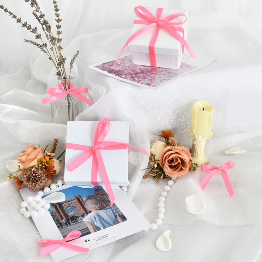 TONIFUL 3/8 in x 100yds Passion Pink Hot Pink Satin Ribbon Thin Solid Fabric Ribbons Roll for Gift Wrapping Invitation Floral Hair Craft Sewing Party Wedding Decoration Valentine's Day Bouquet