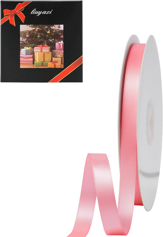 LIUYAXI Pink Double Faced Satin Ribbon, 1/4" X Continuous 50 Yards, Thin Ribbons Perfect for Gift Wrapping Wedding Invitation Card Hair Bows Tag Floral Arrangement DIY Craft