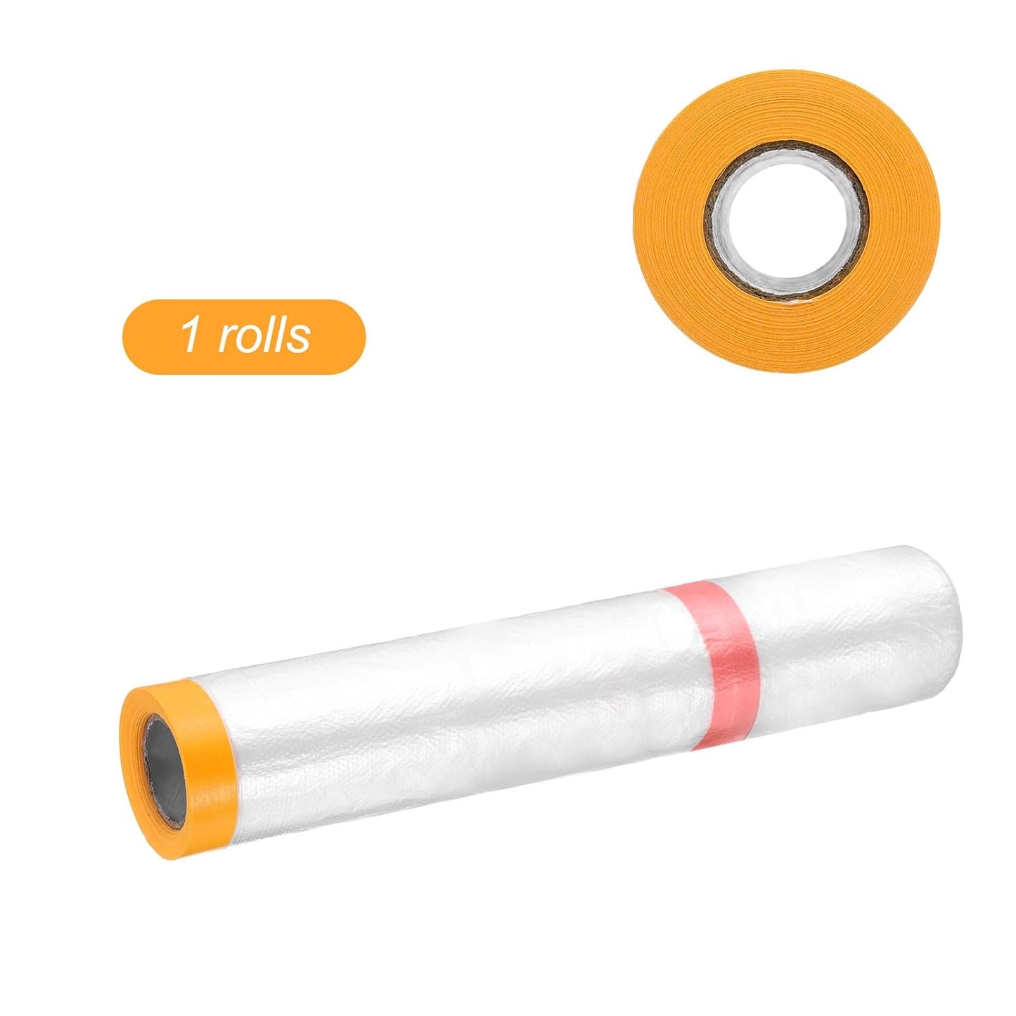 HARFINGTON Pre-Taped Masking Film 157.5" x32.8ft Double Adhesive Tape and Drape Painters Plastic Drop Cloth Film with Tape Plastic Sheeting for Automotive Painting Covering