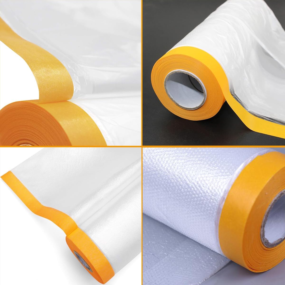 3 Pack Protective Masking Film with Tape 5 x 65 Ft Car Painters Plastic Sheeting Roll Tape and Drape Masking Film for Automotive Painting Covering Frames, Furniture, Auto Body