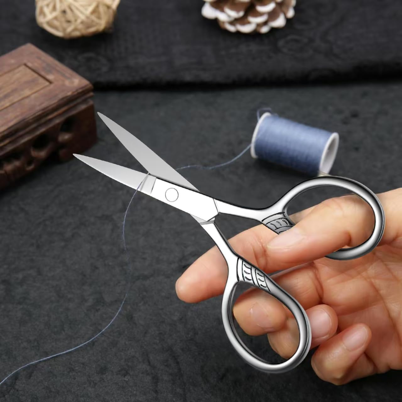 Stainless Steel Small Scissors with Textured Handle - All Purpose for Arts, Crafts, Sewing, Office & Kitchen, Sharp & Durable Cutting Tools -2Pcs