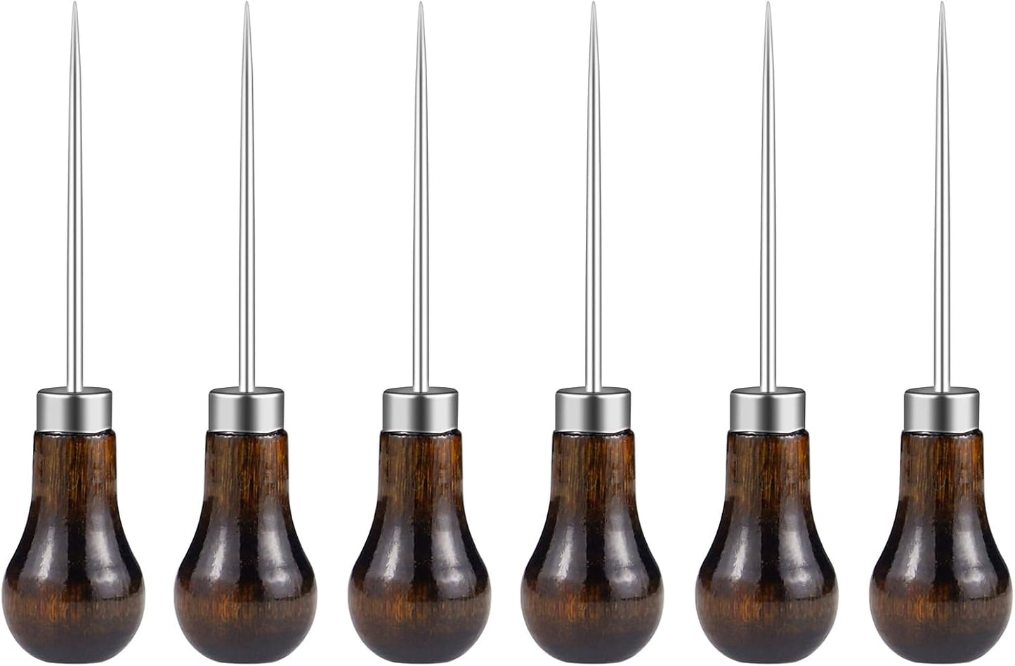 6 PCS Awl Tool Gourd Shape Wooden Handle, Durable Scratch Awl Tool for Leather Craft, Pin Punching, Hole Making, DIY Handmade Projects