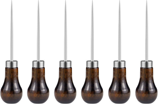 6 PCS Awl Tool Gourd Shape Wooden Handle, Durable Scratch Awl Tool for Leather Craft, Pin Punching, Hole Making, DIY Handmade Projects