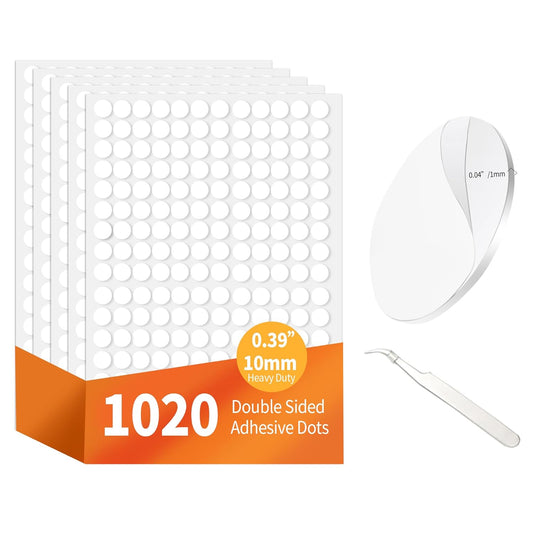 1020 PCS(0.39") Double Sided Sticky Dots Removable Strong Adhesive Tack Heavy Duty Sticky Pads Putty No Traces Clear Sticky Tack for Picture, Poster, Art Craft, Decoration, Party Office Supplies