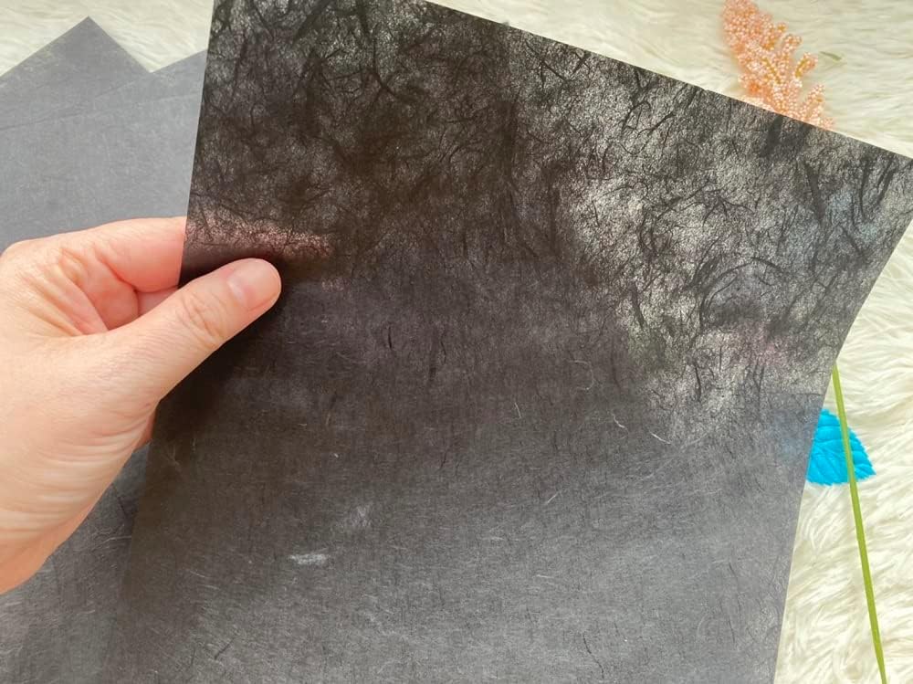 50 Sheets A4 Natural Fiber Mulberry Tree Mulberry Paper Sheets Art Tissue Washi Paper Design Craft Art Origami Suppliers Card Making DIY Crafts (Black, A4)