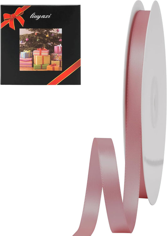 LIUYAXI Rose Gold Satin Ribbon, Double Faced 1/2" X Continuous 25 Yards Ribbons Perfect for Gift Wrapping Bows Bouquet Wedding Craft and More