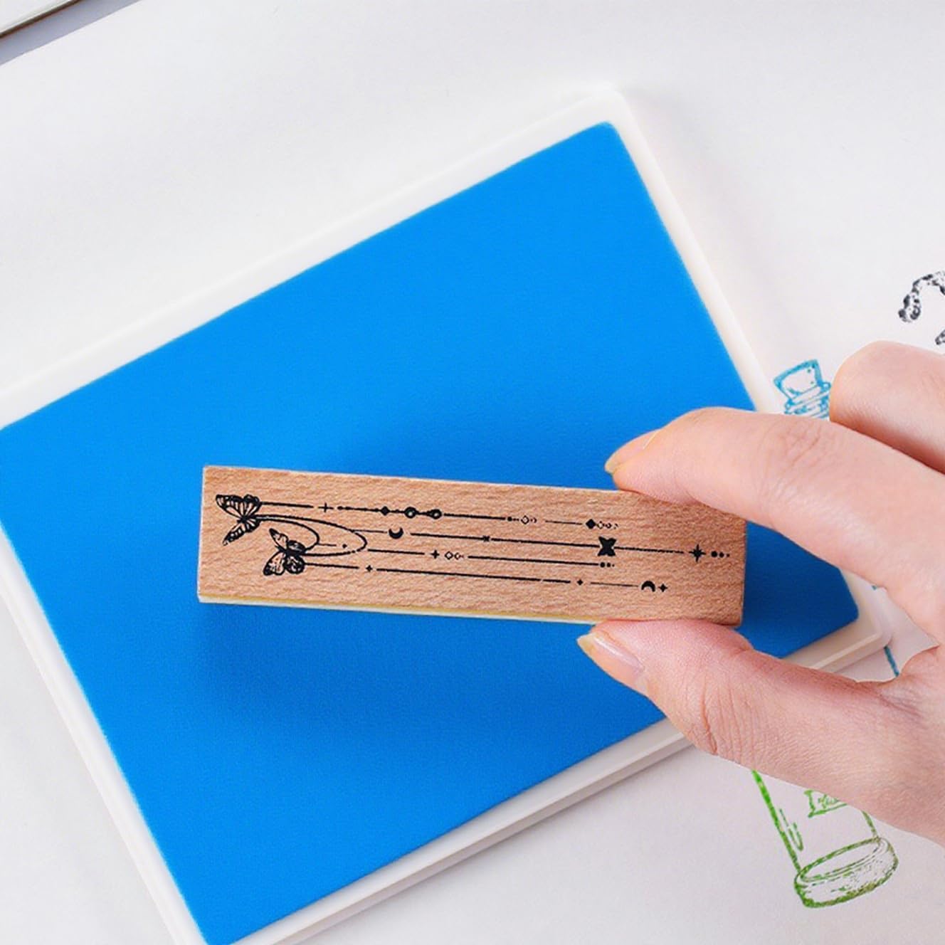 GTLZLZ Large Ink Pad for Rubber Stamps, 5" x 4" Washable Craft Stamp Pad for Kids, Fingerprint Ink Pad for Paper, Scrapbooking, Wood Fabric (Blue)