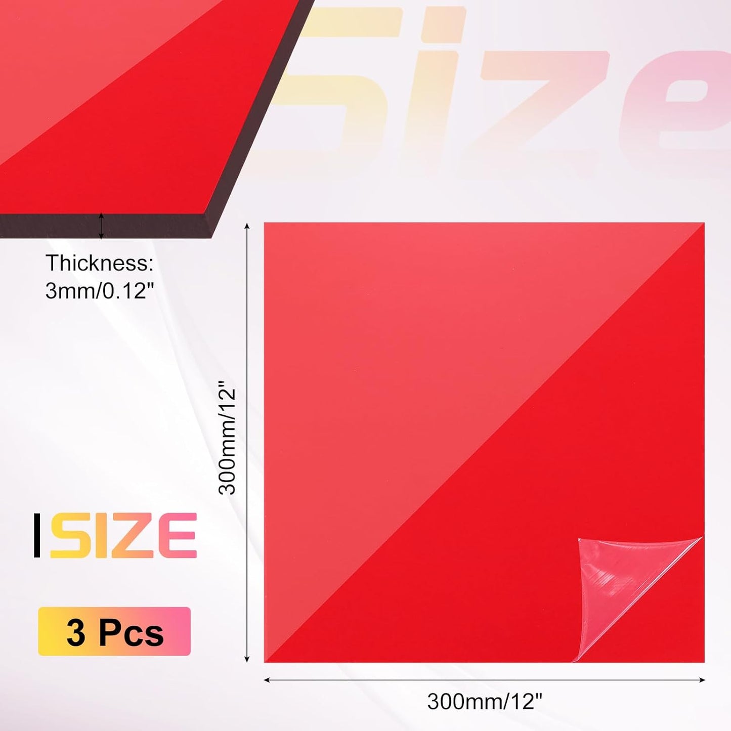 uxcell 3Pcs Acrylic Sheets 12x12 Inch Acrylic Panel 1/8 Inch-3mm Plastic Board for Picture Frames Sign Holders DIY Display Projects Craft, Clear Red
