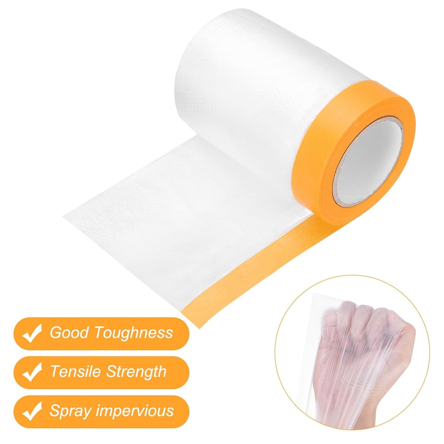 uxcell 3 Rolls Painters Plastic with Tape, 2 x 59 Ft Pre-Taped Masking Film Tape and Plastic Film Paint Plastic Covering Roll for Covering Skirting, Frames and Auto Body, Yellow/Clear