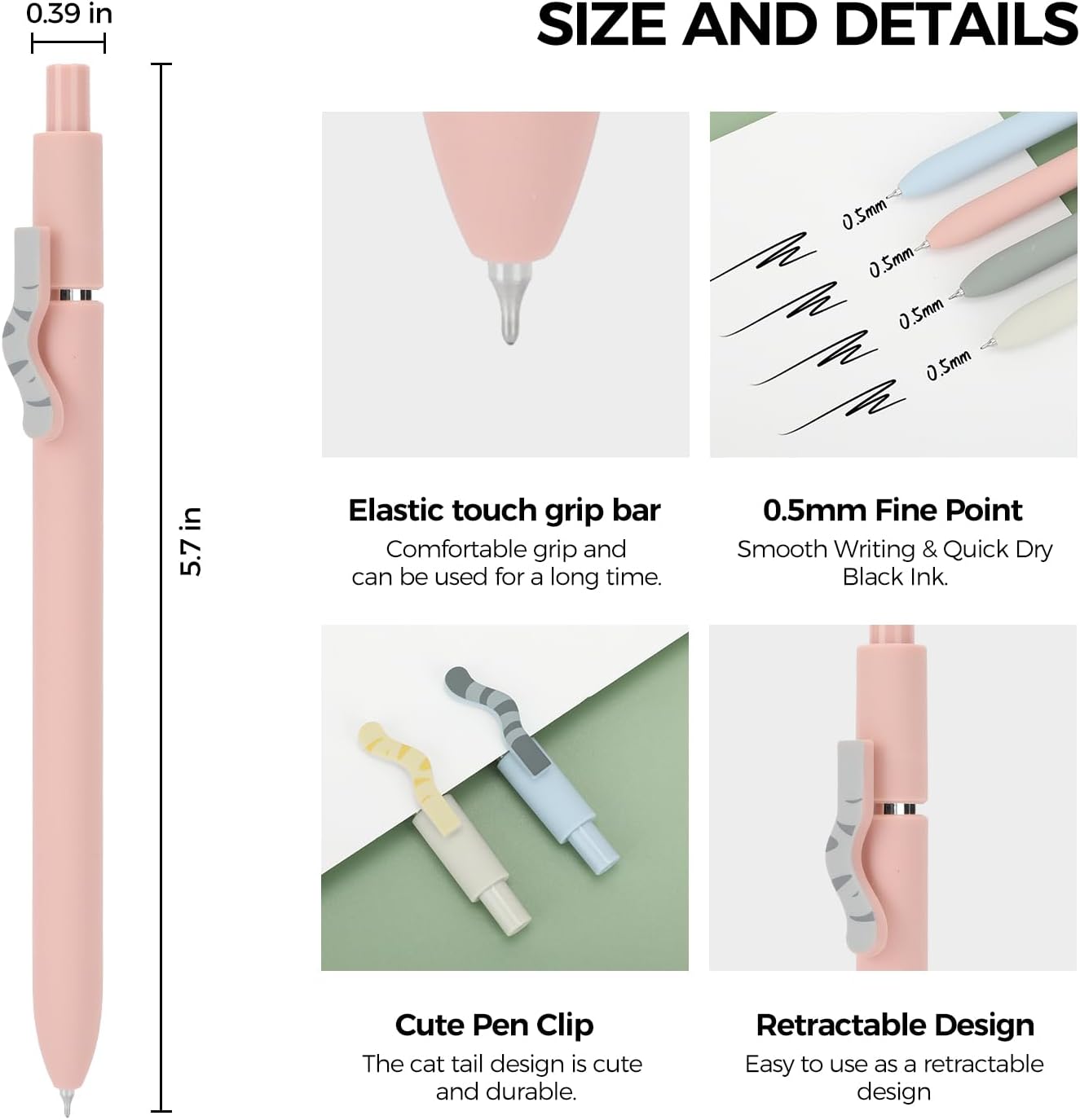 Ddaowanx Cute Cat Pens, 4 Pcs 0.5mm Quick Dry Black Ink Gel Pens Fine Point Smooth Writing Pens, Cat Lover Gifts for Women Men