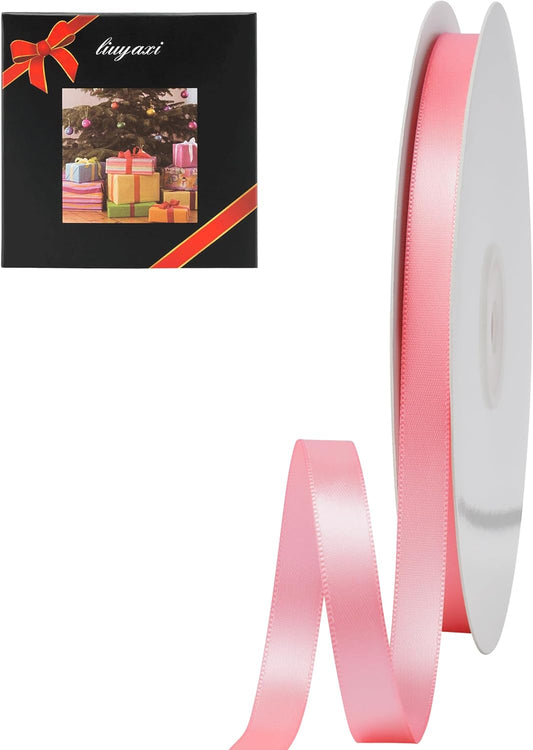 LIUYAXI Pink Double Faced Satin Ribbon, 3/8" X Continuous 100 Yards, Ribbons Perfect for Gift Wrapping Bows Bouquet Wedding Decor DIY Craft and More