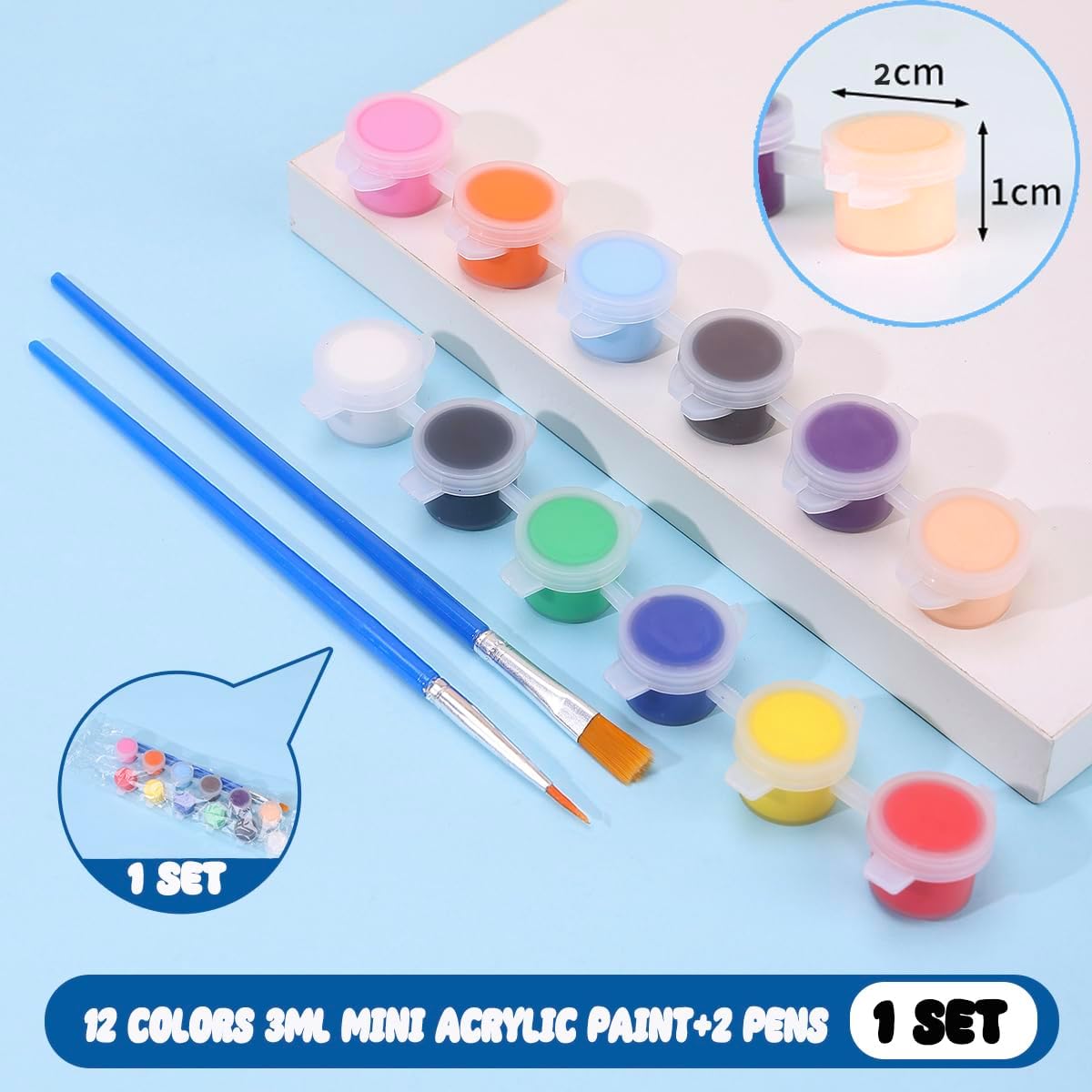 20 Pack Mini Acrylic Paint Set, 12 Colors Washable Paint Strips for Kids & Adults - Includes 40 Brushes (20 Flat + 20 Pointed), 280 PCS kids Paint Kits for Easter Eggs, Birthday, Classroom Party