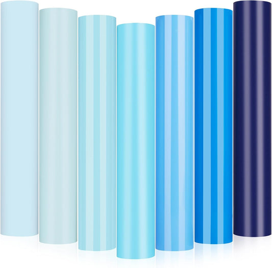 GIRAFVINYL Blue Vinyl, Navy Light Blue Permanent Vinyl - 12”x12” 7 Pack Viyln heets for Decal, Signs, Tumblers, Easy to Cut & Water-Proof
