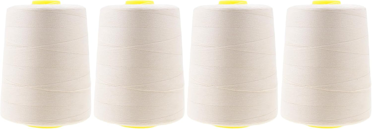 Mandala Crafts 4 Pack of Serger Threads Cones Spools - 20S/2 24000 Yards Polyester Ivory Threads for Sergers Machine and Overlock Quilting Sewing Machine