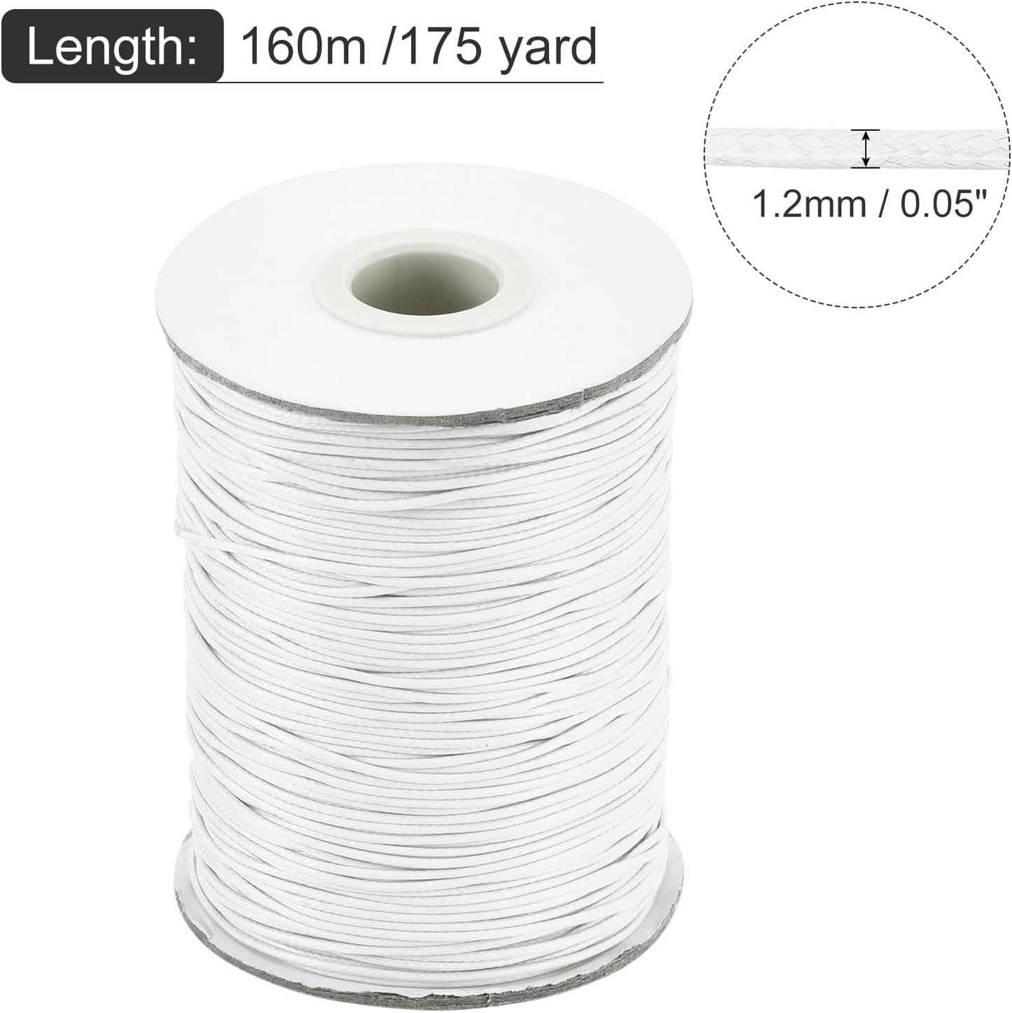 MECCANIXITY Waxed Cord 1.2mm Waxed Polyester Cord 175 Yard Wax String for Bracelet Making,Necklaces, Beading,Jewelry Making and DIY Crafts(White)