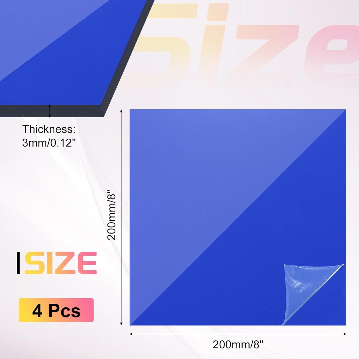 uxcell 4Pcs Acrylic Sheets 8x8 Inch Acrylic Panel 1/8 Inch-3mm Plastic Board for Picture Frames Sign Holders DIY Display Projects Craft, Clear Blue