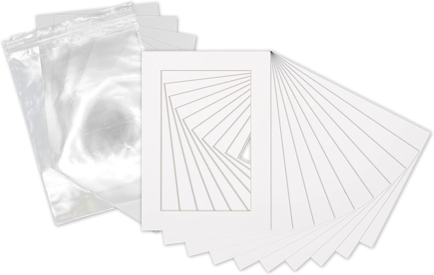 5.5x8.5 Mat for 8.5x11 Frame - Precut Mat Board Acid-Free Show Kit with Backing Board, and Clear Bags White 5.5x8.5 Photo Matte Made to Fit a 8.5x11 Picture Frame Matboard for Framing, Pack of 10 Mats