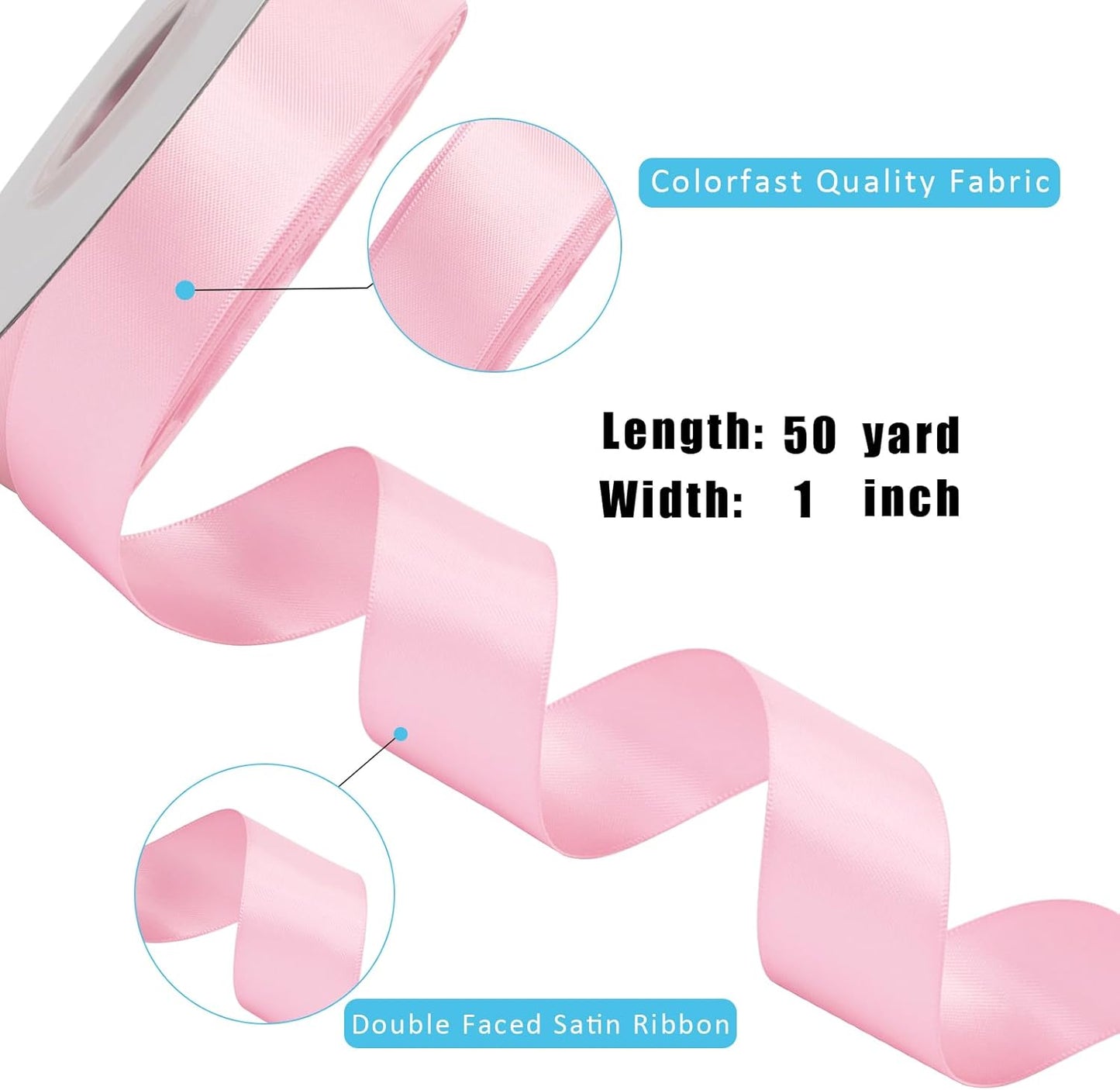 LaRibbons 1 Inch 50 Yard Double Faced Satin Ribbon,Rose Pink Satin Craft Fabric Ribbon for Gift Wrapping Floral Bouquets Wedding Party Decoration
