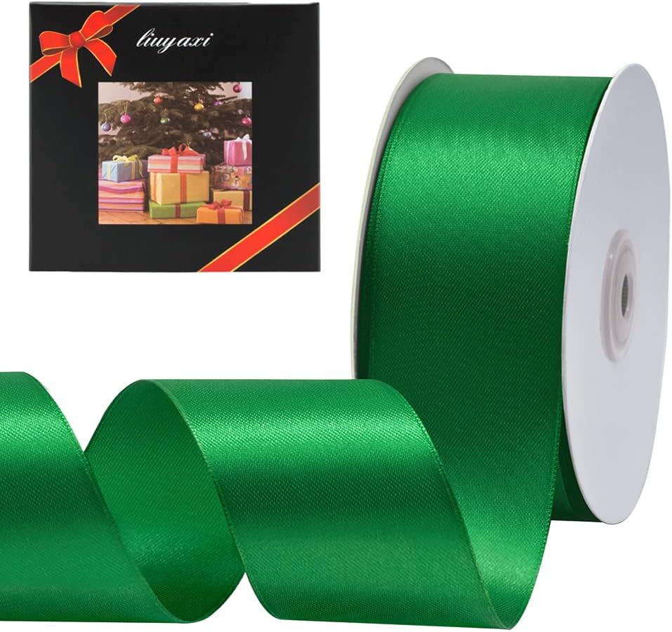 LIUYAXI Green Double Faced Satin Ribbon, 2" X Continuous 25 Yards, Ribbons Perfect for Gift Wrapping Wedding Bouquet Decor DIY Craft Bow Making & Other Projects