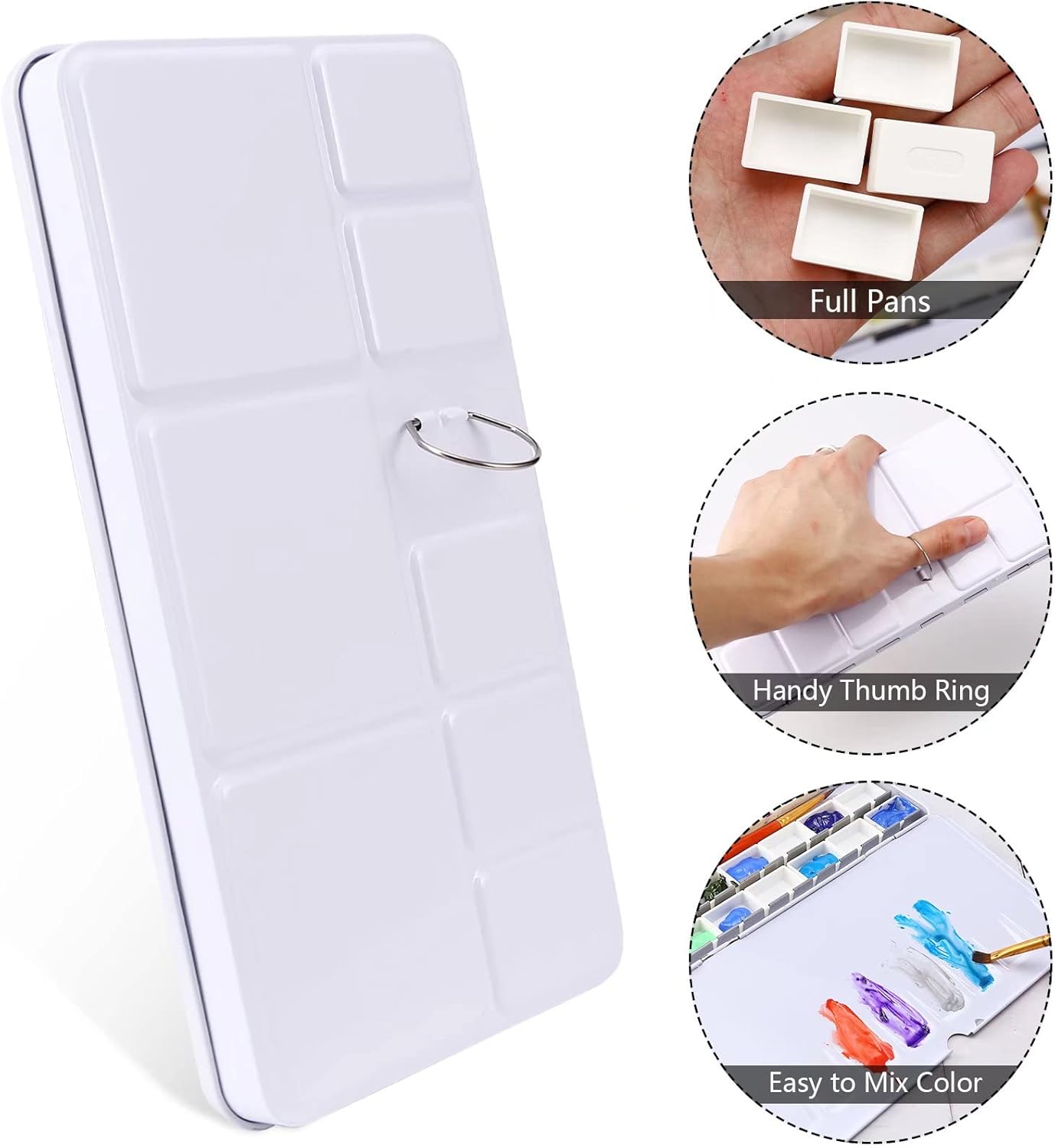 LOONENG Empty Watercolor Palette, Empty Watercolor Tin with Fold Out Palette, Large Colorful Watercolor Tray Palette with 28 Empty Full Pans for Plein Air Painting and Sketching