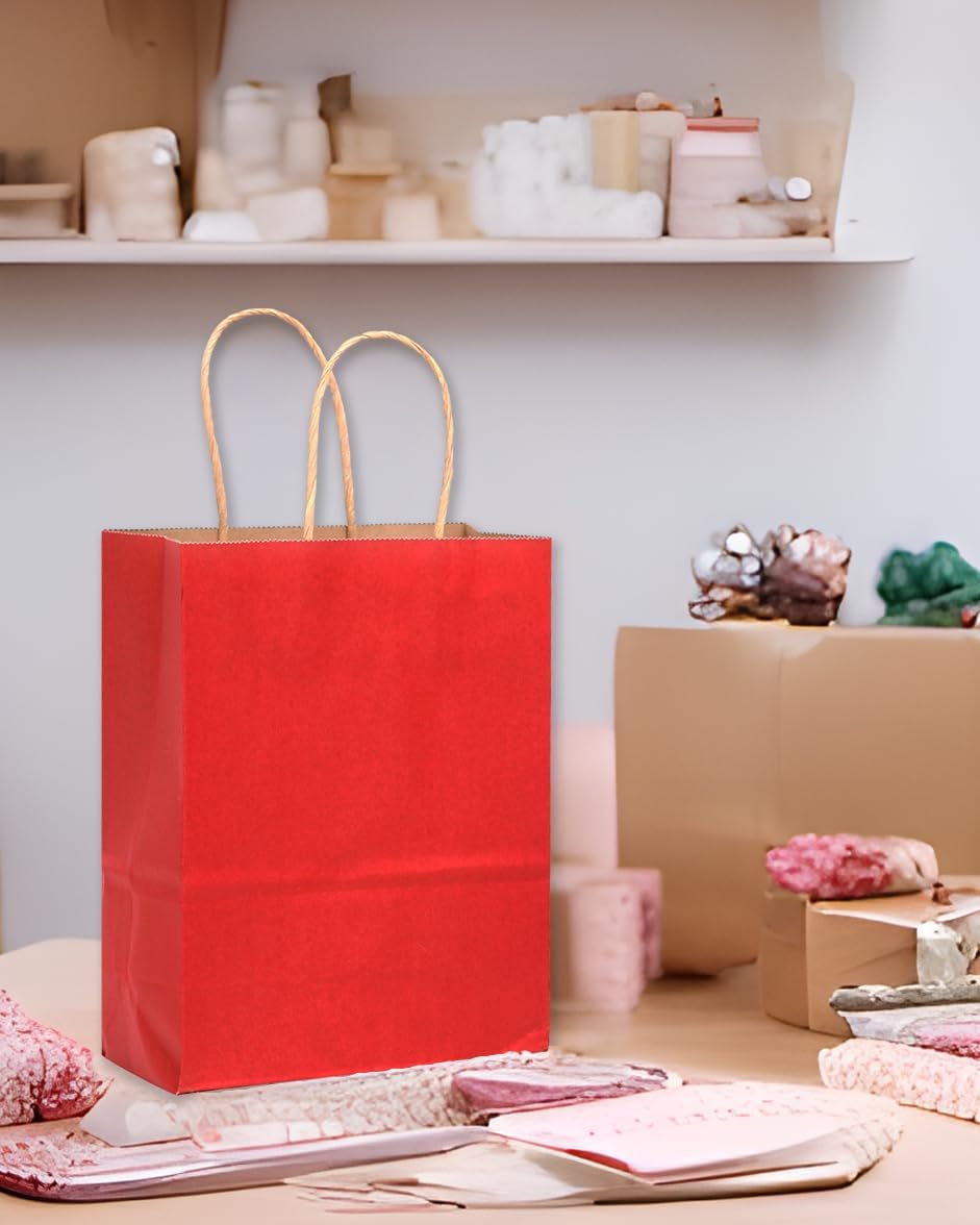 qiqee 32-Packs Wine Paper Gift Bags with Handles Bulk 7.6"x4.75"x10.5" Medium Size Gift Bags Multiple Uses