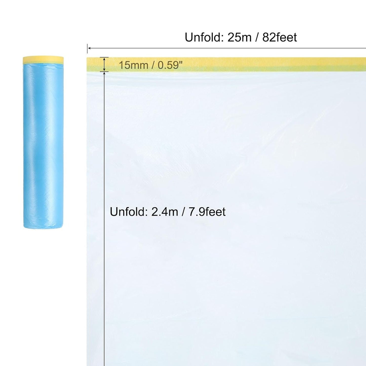 uxcell Pre-Taped Masking Film, 7.9ft x 82ft Plastic Paint Drop Cloth with Medium-Tack Painters Tape for Painting Spraying Protection Blue Film 3Pcs