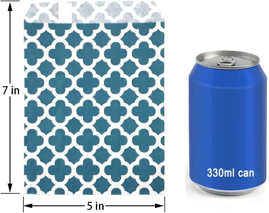 KEYYOOMY 100 Pcs Navy Blue Candy Buffet Bags Small Cookie Bags Polka Dot Paper Treat Bag for Wedding Birthday Party (5 inch x 7 inch)