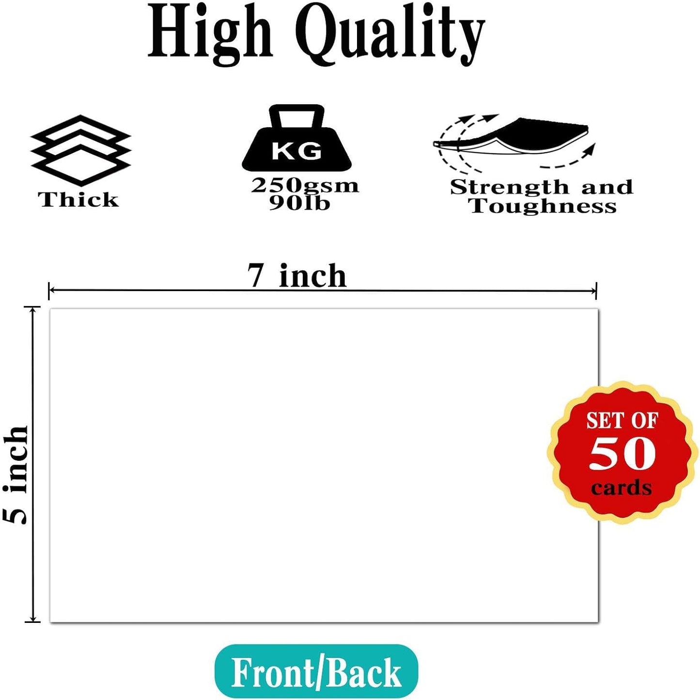 50 Pack 5x7 White Blank Cardstock Paper Thick Paper - 80lb Flat Cards Stock Printer Paper for Make Your Own DIY Invitations, Note, Greeting, Table Cards - Writing, Stamping, Painting, Drawing