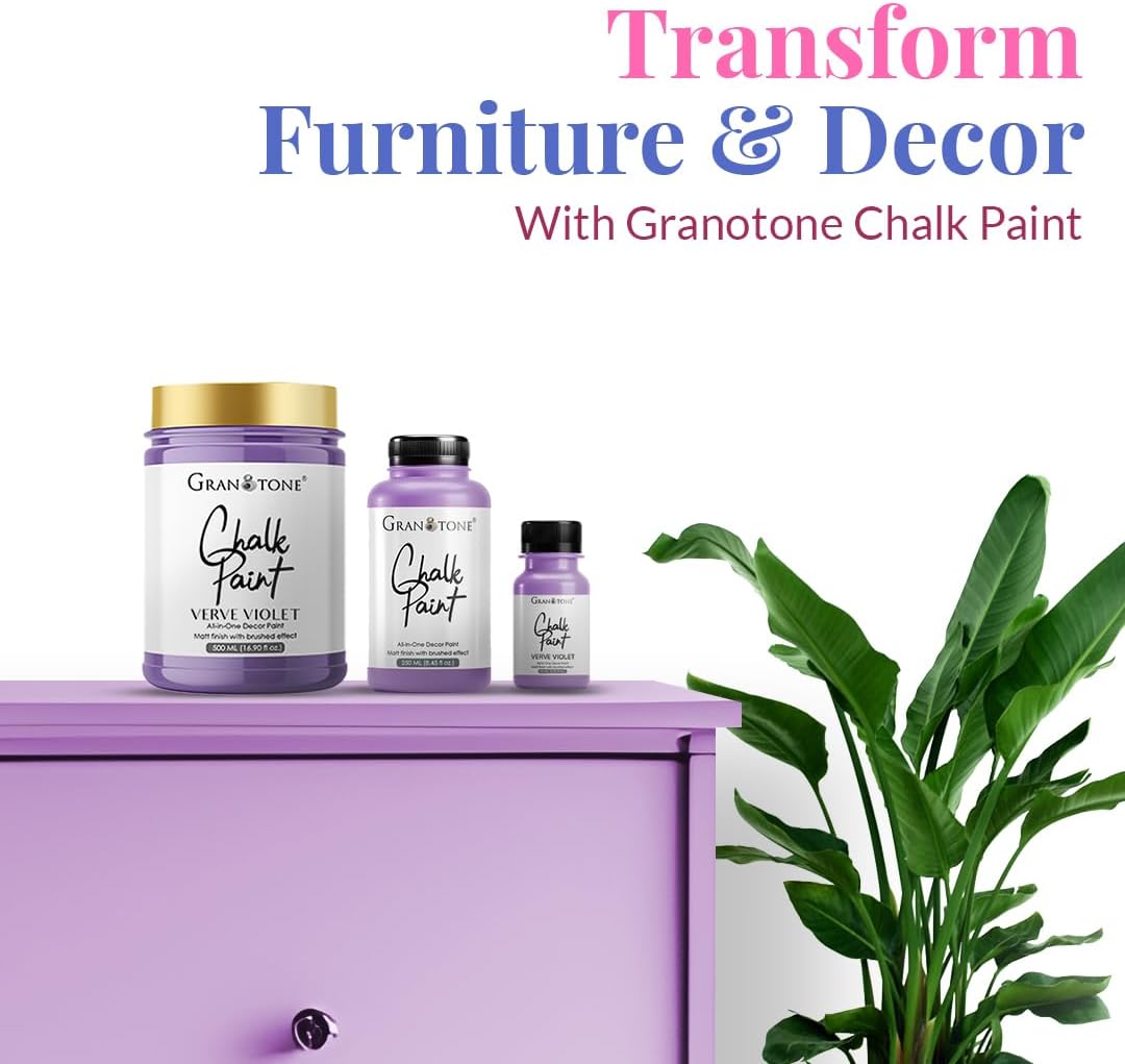 GRANOTONE Chalk Paint for Furniture, Matt-Finish Water-Based Acrylic Paint for Wood, Walls, Metal, Glass, Paper, Fabric Canvas, Maximum Coverage Chalk Paint for Kids & Adults, 500 Ml (VERVE VIOLET)