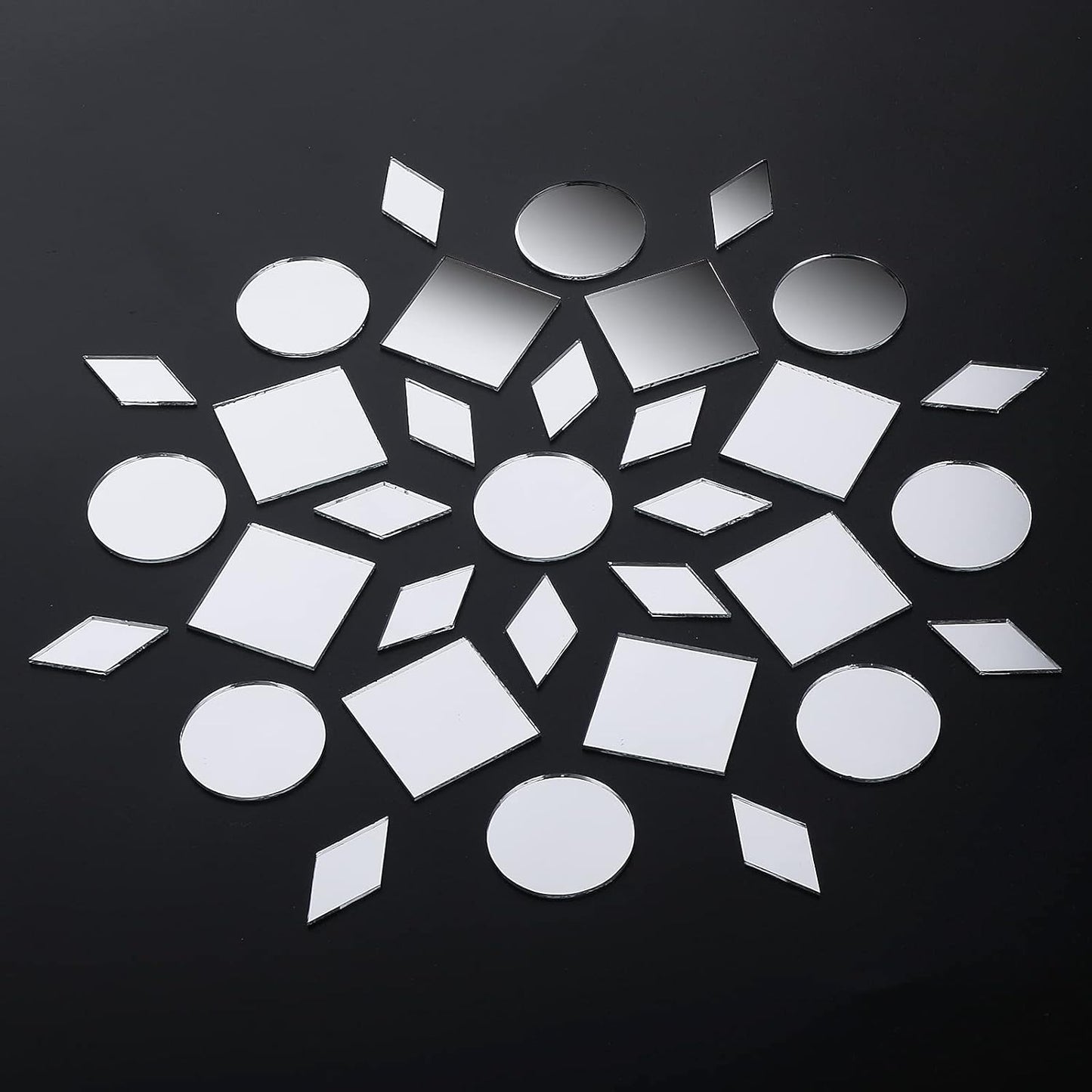 Prasacco 120 Pcs Small Mirrors for Crafts, 3 Shapes Mirror Pieces for Crafts, Square Diamond Round Craft Mirror DIY Mirror Mosaic Tiles for Disco Ball Lamp Framing Decoration