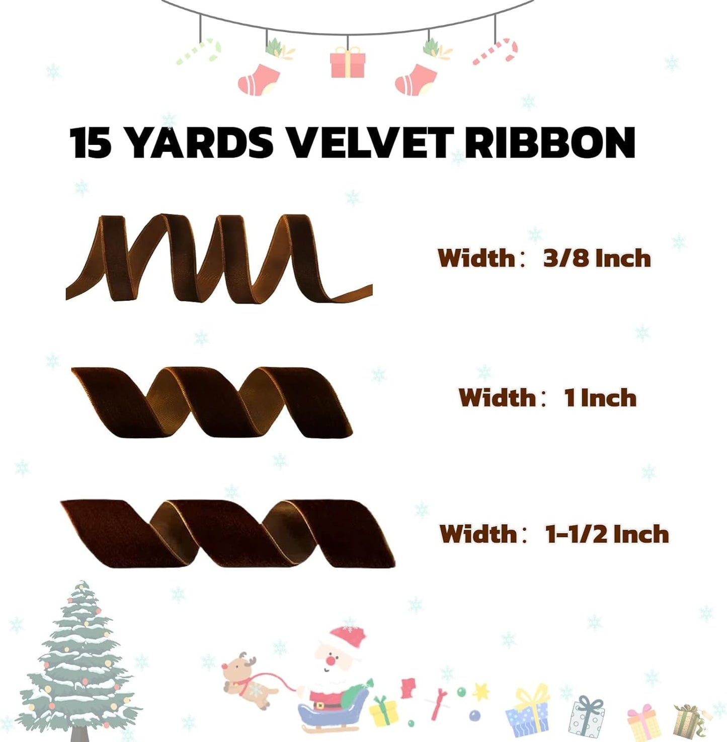 15 Yards Velvet Ribbon 1 Inch Single Face Brown Velvet Ribbon Spool Prefect for Wedding, Ribbons for Gift Wrapping, Vintage Christmas Decor Tree Ornaments Wreath Hair Bows, Ribbons for Crafts