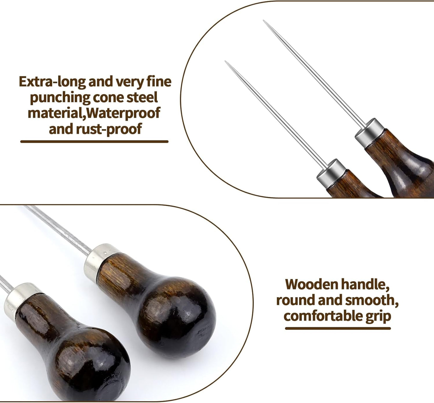 6 PCS Awl Tool Gourd Shape Wooden Handle, Durable Scratch Awl Tool for Leather Craft, Pin Punching, Hole Making, DIY Handmade Projects