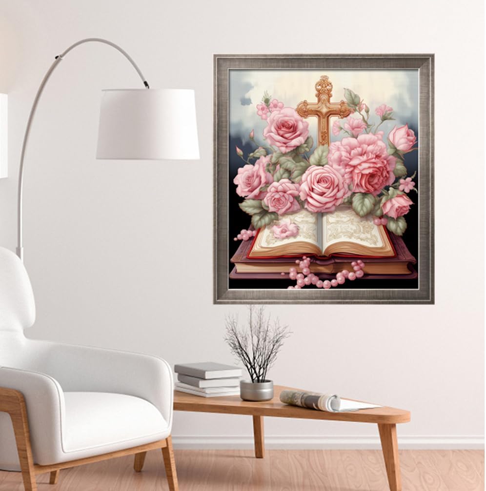 Leczany Cross Stitch Stamped Kit for Adults or Kids - Rosa Crux | DIY Embroidery Starter Patterns Craft Kit Needlepoint for Beginner | 11CT, 3 Strands | 15.8x18.1 inches