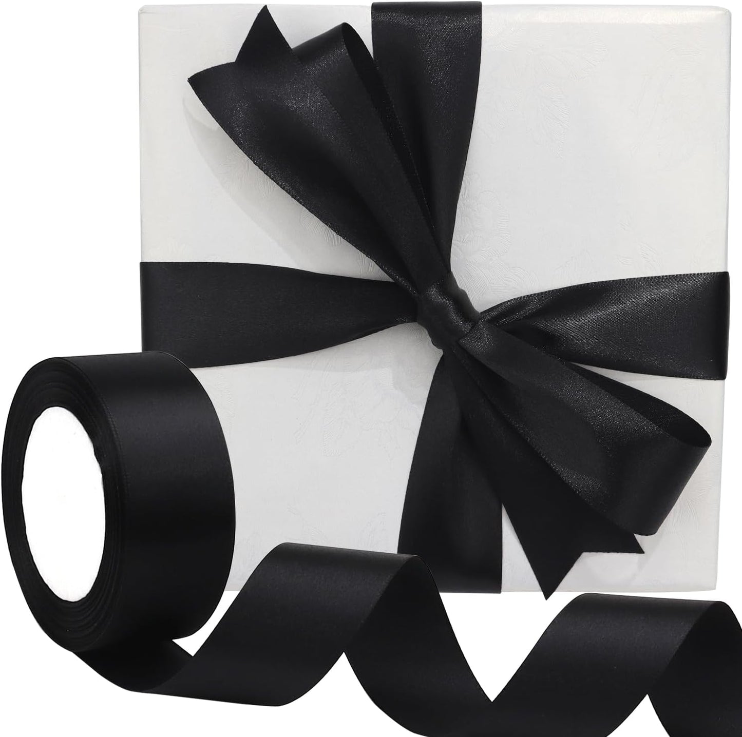 Black Solid Satin Ribbon 1-1/2 Inch 25 Yards Solid Polyester Fabric Ribbon for Gift Wrapping Wedding Christmas Baby Shower Birthday Party Decoration Handmade Immortal Flower Craft