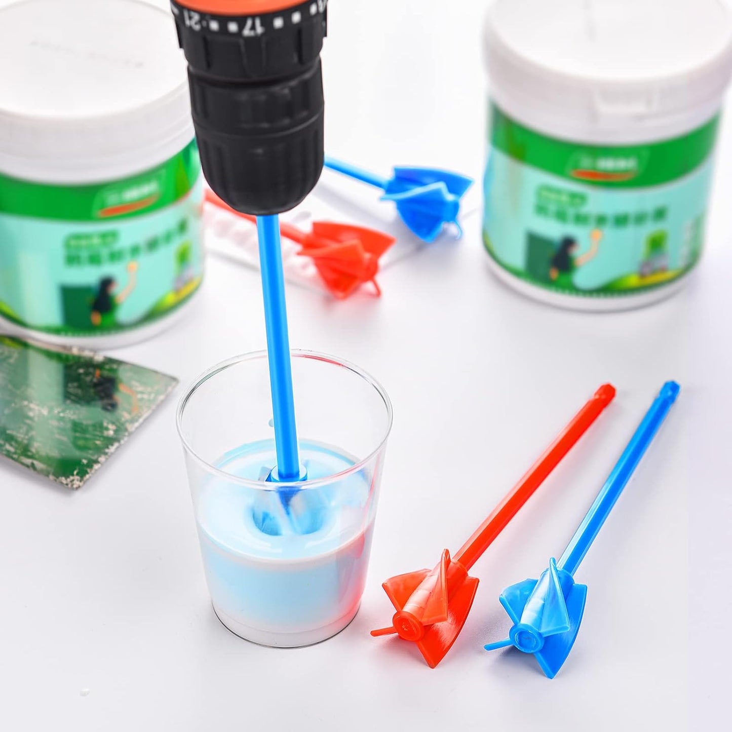 12 Pieces Epoxy Mixer Attachment for Drill Helix Paint Mixer Reusable Paint Stirrers Drill Attachment for Resin for Jewelry Resin Casting Molds (Red, Blue)