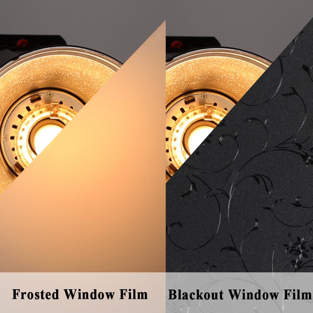 Mikomer Total Blackout Window Film,100% Light Blocking Privacy Glass Door Film Etched Flowers,Room Darkening Window Cling,No Glue/Heat Control/Anti UV for Day Sleep & High Privacy,35In. by 118In.