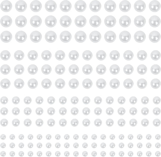 Buylorco 2000+pcs 12 Sheets Self Adhesive Pearl Stickers for Hair, Face, Makeup, Eye, Nail, Crafts, 3mm, 4mm, 5mm, 6mm (White)