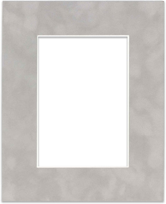 11x14 Mat Bevel Cut for 8.5x11 Photos - Acid Free Light Grey Suede Precut Matboard With Backing Board and Crystal Clear, Self Seal Mat Bag - For Pictures, Framing - 4-ply Thickness