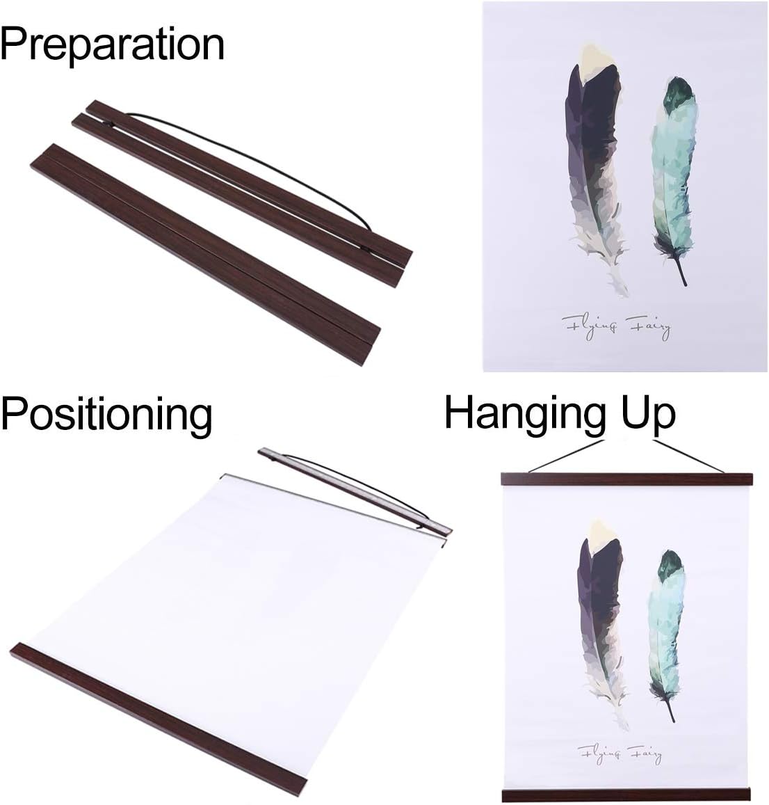 Ywlake Magnetic Poster Hanger, 9x12 9x14 9x17 Poster Frame Wood Wooden Magnet Print Posters Dowel Scroll Hanger Hangers Hanging Kit for Walls Map Canvas Artwork (Walnut, 9")