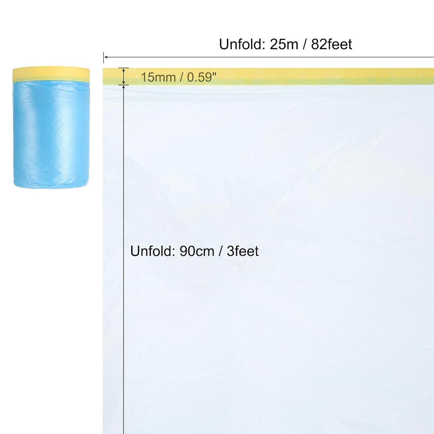 uxcell Pre-Taped Masking Film, 3ft x 82ft Plastic Paint Drop Cloth with Medium-Tack Painters Tape for Painting Spraying Protection Blue Film 6Pcs