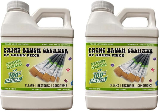 Green Piece® Amazing Paint Brush Cleaner for Paint Cleanup, Wet or Dry Paint, Brushes with Oil or Acrylic Paints, restores Wood Metal – 18 Ounce Completely Nontoxic 100% Natural (Pack of 2)