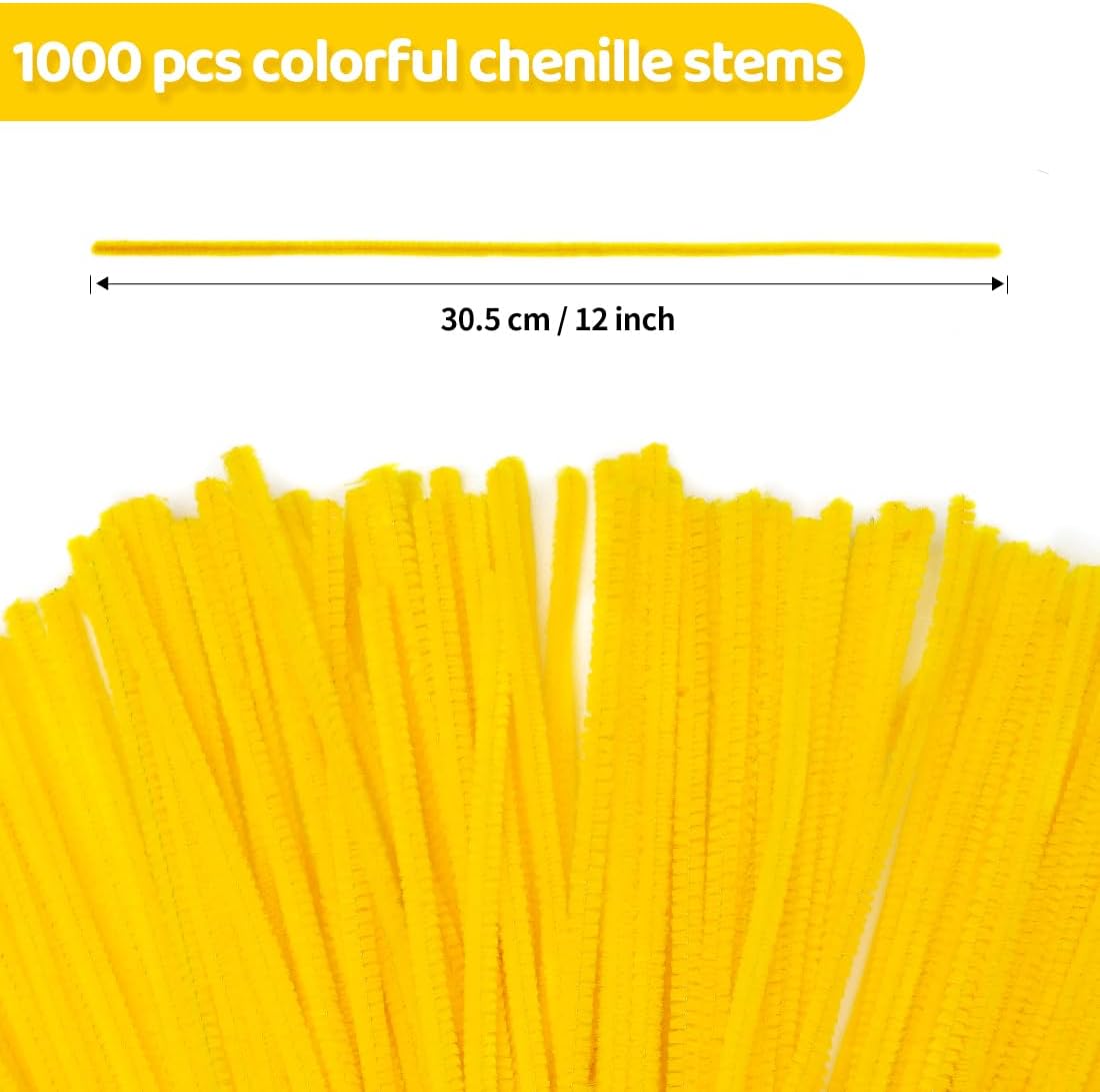 Eppingwin 1000pcs Pipe Cleaners, Yellow Pipe Cleaners Craft Supplies,Chenille Stems for DIY Arts Crafts Project(Yellow)