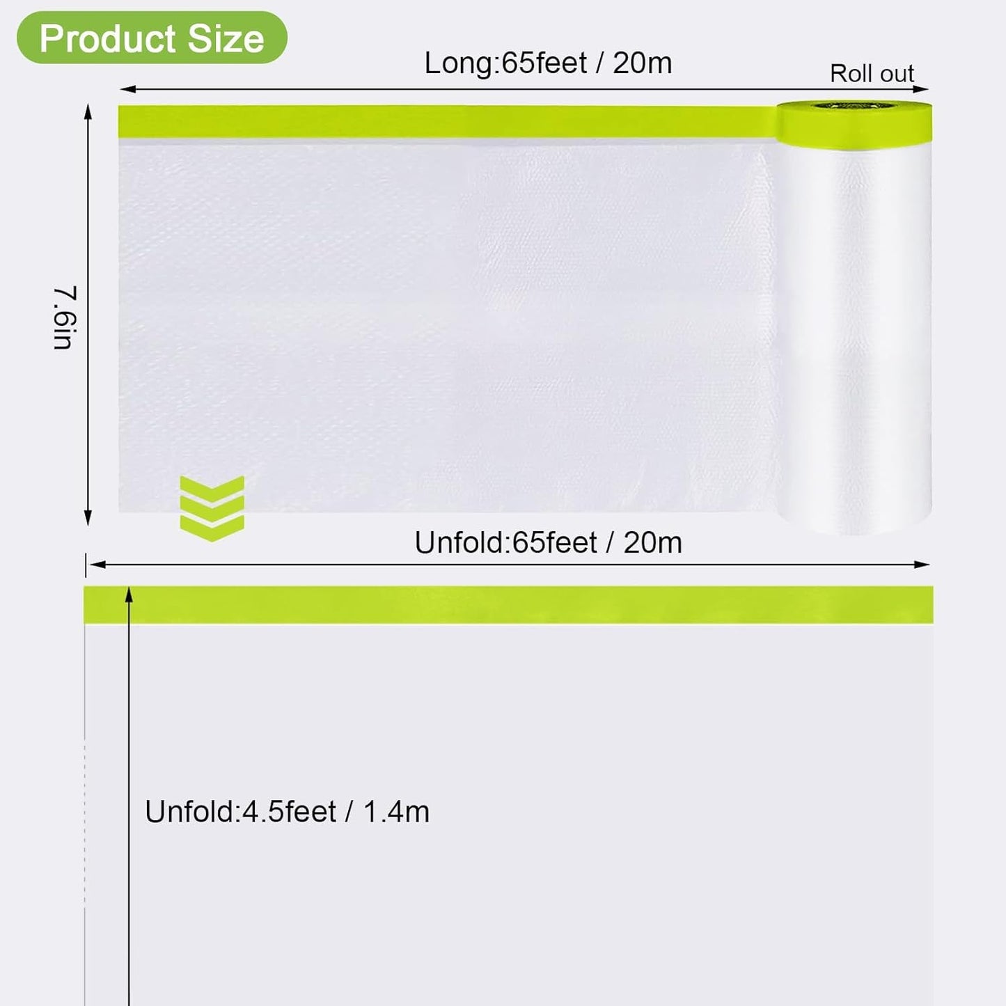 Pre-Taped Masking Film-55inx65ft Tape and Drape Painters Paper Rolls, Plastic Painting Film for Automotive Painting Covering （Masking Film:6rolls,Tape:3rolls）