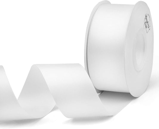 Humphrey's Craft 1-1/2 Inch White Double Faced Satin Ribbon - 25 Yards Variety of Color for Crafts Gift Wrapping DIY Bows Bouquet Decoration Sewing Christmas Tree Wedding and Invitation Card.