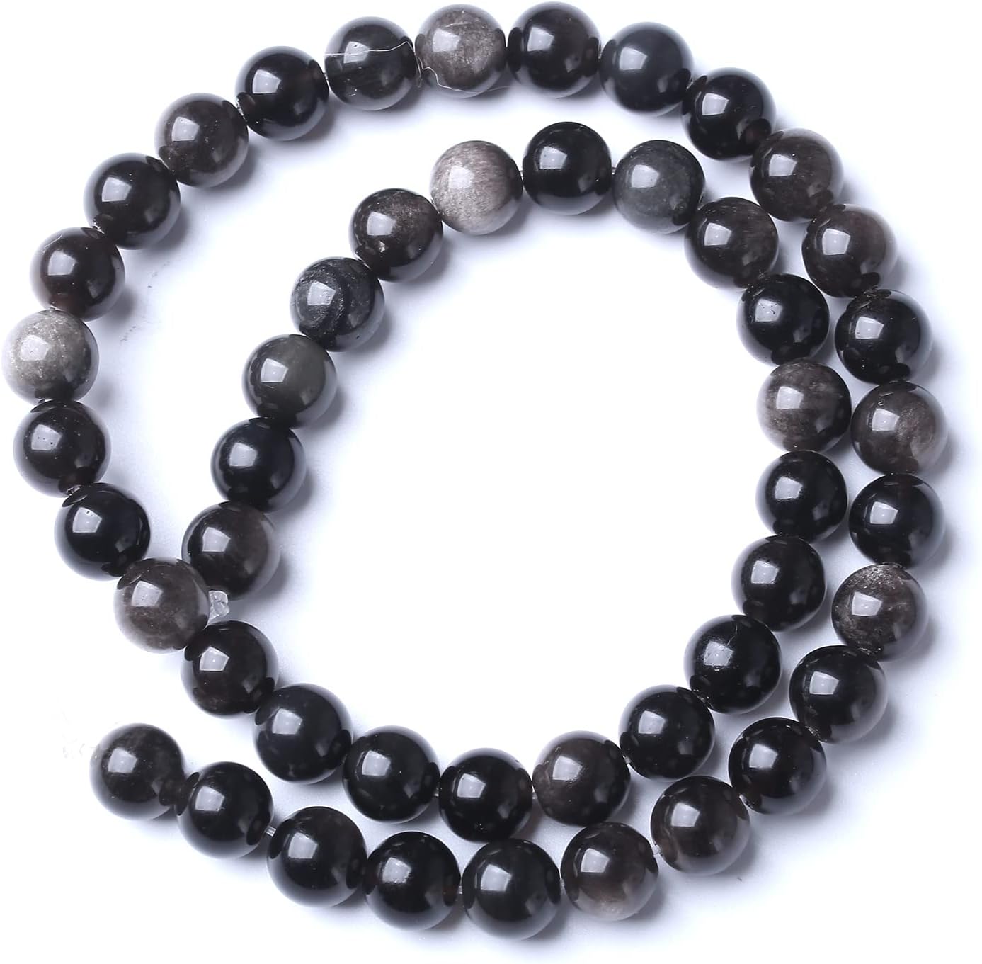 38pcs 10mm AAA Natural Obsidian Stone Beads Gemstone Round Loose Beads for Jewelry Making DIY Bracelet (Sliver Color Obsidian Stone, 10mm)