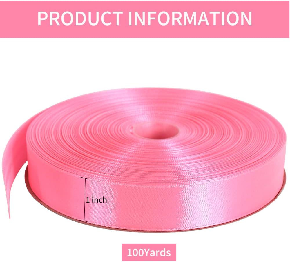 TONIFUL 1 Inch x 100yds Pink Satin Ribbon, Thin Solid Color Satin Ribbon for Gift Wrapping, Crafts, Hair Bows Making, Wedding Party Decoration, Invitation Cards, Floral Bouquets, Christmas