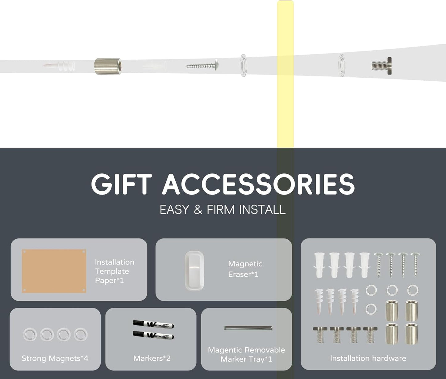 Magnetic Glass Whiteboard - Glass Dry Erase Board 48"x36" Large Frameless Glass Board for Walls Office School and Home, Yellow