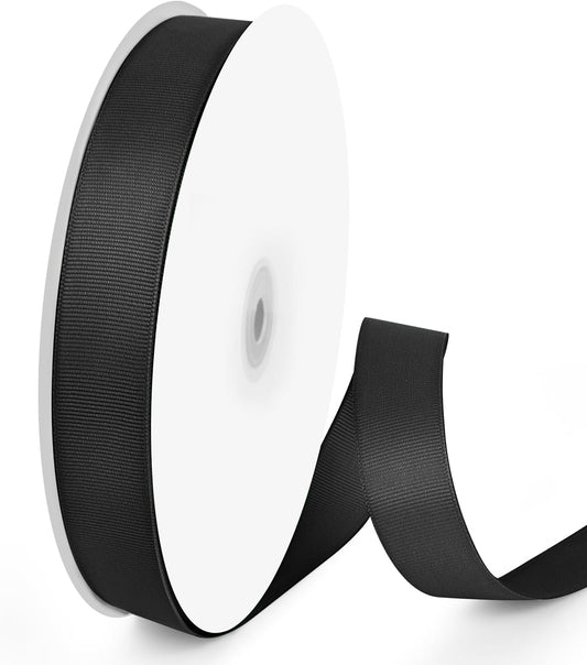 100 Yards 1 inch Grosgrain Ribbon, Solid Color Fabric Ribbon Perfect for Gift Wrapping, Wedding, Handmade Bows, Floral Bouquets and Party Decoration(Black)