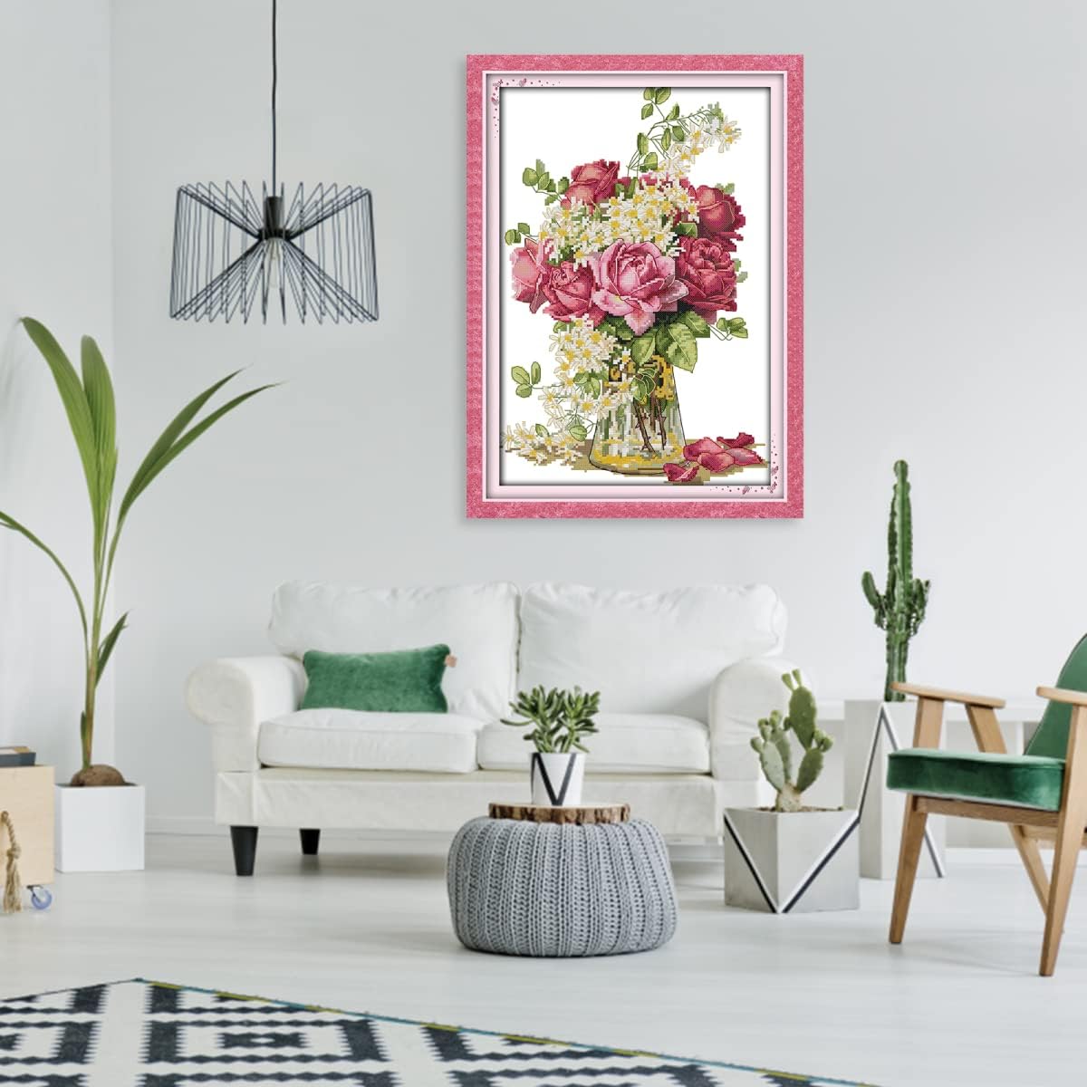 Stamped Cross Stitch Kits Beginners Full Range of Crossstitching Preprinted kits Pattern for Kids or Adults, DIY Needlepoint Embroidery Craft Kits 11CT 3 Strands-15×20.5 inch，Blooming flowers